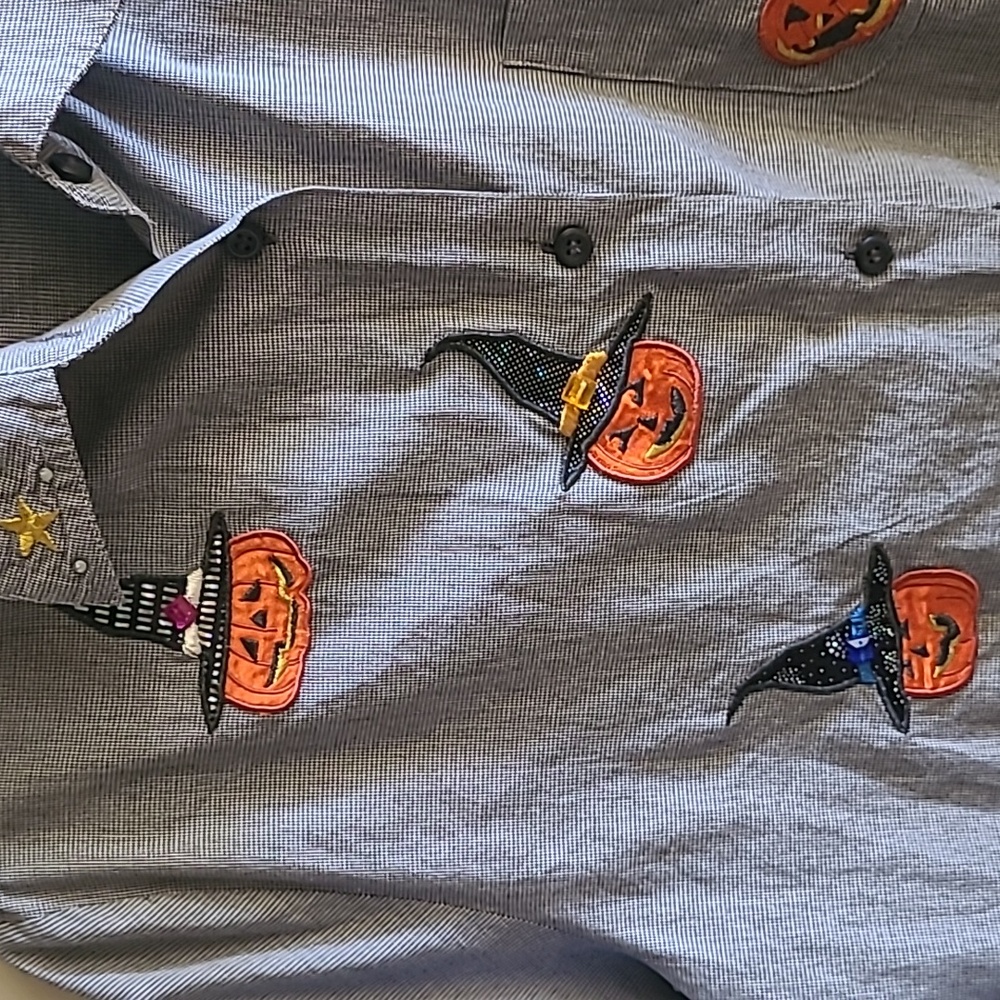 Vintage Karen Scott Plaid B&W Halloween Embroidered Beaded 👕 Sz S - Picture 4 of 6